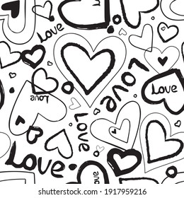 Heart pattern, black and white vector seamless background. Can be used for wedding invitation, card for Valentine's Day or card about love