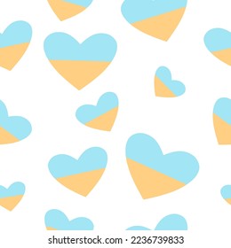 Heart pattern in blue and yellow. Identical objects on the same background.  Vector illustration theme Ukraine.