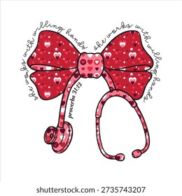 Heart Pattern Bow with Bible Verse Proverbs 3113 Illustration