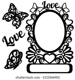 Heart pattern with butterflies for laser cutting