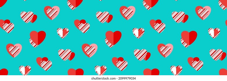 Heart pattern, candy cane, peppermint striped textured hearts seamless pattern. Happy Valentines day vintage background