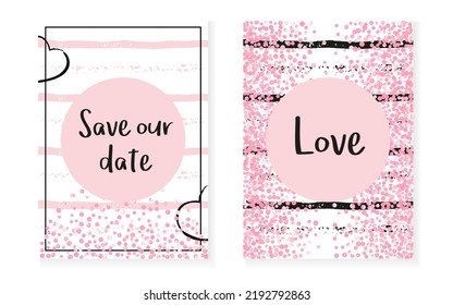 Heart Pattern. Celebration Starburst Set. Festive Stardust. Pink Marriage Print. Golden Birthday Particle. Stripe Xmas Element. Rose Retro Invite. Pink Heart Pattern