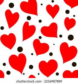 Heart pattern, cute doodle hearts seamless vector background, love spring ornament