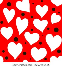Patrón cardíaco, corazón lindo doodle corazón fondo vectorial sin costura, adoración de primavera amor
