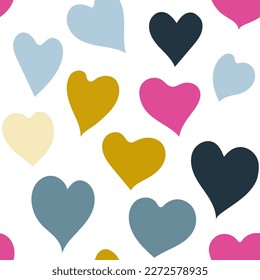 Heart pattern, cute doodle hearts seamless vector background, colorful love spring ornament