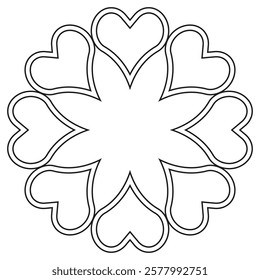Heart pattern design. Geometric love symbol. Decorative romantic element. Black line style.