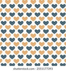 Heart Pattern Design, seamless pattern of heart shapes arranged in a repetitive and orderly manner. Each heart is composed of three concentric outlines, creating a layered effect