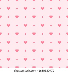 Heart pattern with diamonds. Seamless vector background - rose diamonds and hearts on pink backdrop