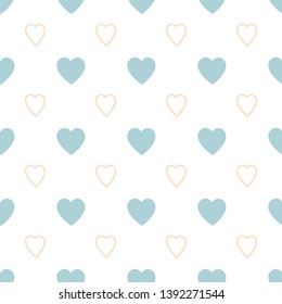 Heart pattern Endless blue romantic simple pattern Seamless texture with blue yellow hearts Template for design textile backgrounds wrapping paper package greeting cards in pastel colors Vector.