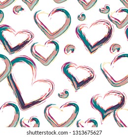 Heart pattern hand drawn ink brush. Vector fashion textile