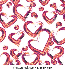 Heart pattern hand drawn ink brush. Vector fashion textile