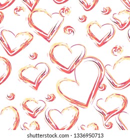 Heart pattern hand drawn ink brush. Vector fashion textile