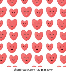 Heart pattern  with kawaii eyes. Abstract valentine design. Vector  illustration 