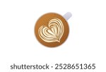 Heart pattern latte art vector illustration. Hot latte coffee in ceramic cup. top view.	