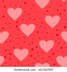 Heart pattern. Love seamless dotted background. Great for Valentines Day, wedding. Vector repeated design. Cartoon flat illustration.