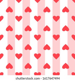 Heart pattern. Love seamless striped background. Great for Valentines Day, wedding. Vector repeated design. Cartoon flat illustration.