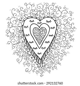 Heart pattern love.White background.Weave.Black heart.