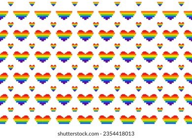 Patrón cardíaco en muchos colores, colores arcoiris, LGBTQ, para textiles, alfombras, papeles pintados, ropa, sarongs, pañuelos, batiks, bordado para la industria de la impresión y la publicidad. formas geométricas vectoriales