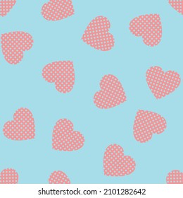 
Heart pattern on blue background, seamless trendy illustration.