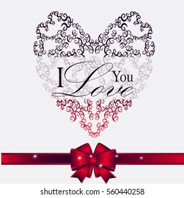 Heart of  pattern on a white background for card acceptance in love, Valentine's Day Valentine's, invitation to a wedding, birthday. Beautiful summer, spring butterfly. Vector illustration
