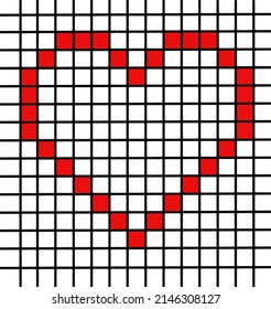 Heart pattern of painted cells on lined paper	