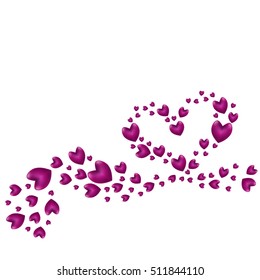 A heart. The pattern of pink hearts on a white background. Beautiful design valentine decor for Valentine's Day, birthday greetings, invitation to the wedding. Vector Illustration