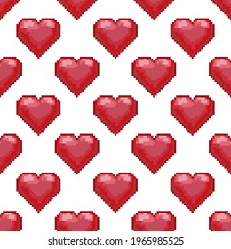 Heart pattern pixel art. Seamless pattern. Pixel art heart pattern. Valentine's Day.