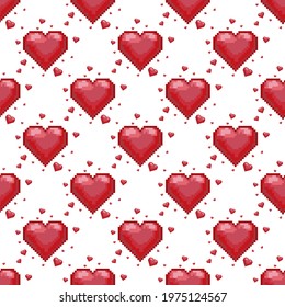 Heart pattern pixel art. Seamless pattern. Pixel art heart pattern. Valentine's Day.