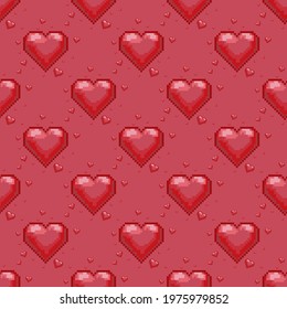 Heart pattern pixel art. Seamless pattern. Pixel art heart pattern. Valentine's Day.