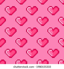 Heart pattern pixel art. Seamless pattern. Pixel art heart pattern. Valentine's Day.