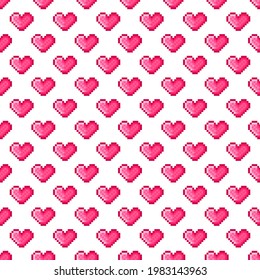 Heart pattern pixel art. Seamless pattern. Pixel art heart pattern. Valentine's Day.