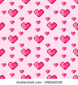 Dibujo de píxeles de patrón cardíaco. Patrón sin foco. Patrón cardíaco de arte de píxeles. Para papel, decoración, tela, web, textil. Día de San Valentín.