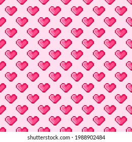 Herzmuster Pixelkunst. Nahtlose Muster. Pixelkunst-Herzmuster. Für Papier, Dekoration, Stoff, Web, Textilien. Valentinstag.