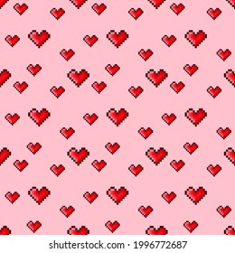 Heart pattern pixel art. Seamless pattern. Pixel art heart pattern. Valentine's Day.
