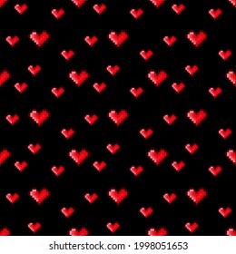 Heart pattern pixel art. Seamless pattern. Pixel art heart pattern. Valentine's Day.