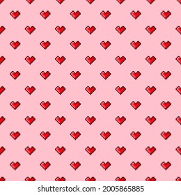 Heart pattern pixel art. Seamless pattern. Pixel art heart pattern. Valentine's Day.
