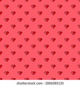 Heart pattern pixel art. Seamless pattern. Pixel art heart pattern. Valentine's Day.
