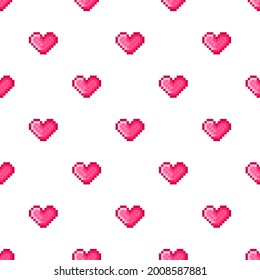 Heart pattern pixel art. Seamless pattern. Pixel art heart pattern. Valentine's Day.