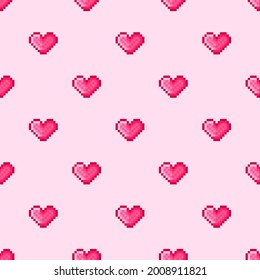 Heart pattern pixel art. Seamless pattern. Pixel art heart pattern. Valentine's Day.