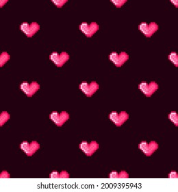 Heart pattern pixel art. Seamless pattern. Pixel art heart pattern. Valentine's Day.