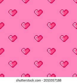 Heart pattern pixel art. Seamless pattern. Pixel art heart pattern. Valentine's Day.