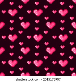 Heart pattern pixel art. Seamless pattern. Pixel art heart pattern. Valentine's Day.