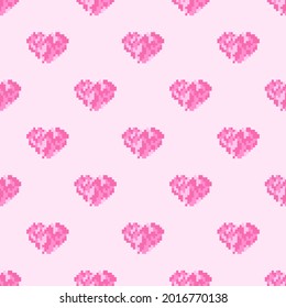 Heart pattern pixel art. Seamless pattern. Pixel art heart pattern. Valentine's Day.