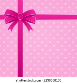 Heart pattern with ribbon background. Valentine and birthday theme. Fresh pink vector. Colorful girly decoration
