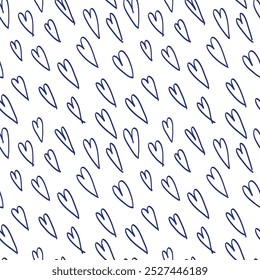 Patrón de corazón y esbozo de garabato. Amor. Dibujado a mano lápiz azul o dibujo de marcador. Fondo de pantalla infantil primitivo