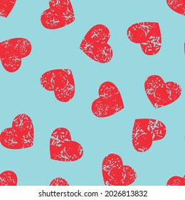 
Heart pattern seamless background, red hearts on blue background, trendy illustration for print