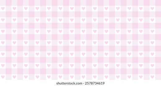 Heart pattern seamless pink vector. Valentine's Day gift wrapping paper design with classic retro check gingham pattern.