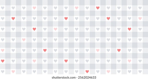 Heart pattern seamless vector. Valentine's Day gift wrapping paper design with classic retro checkered gingham pattern.