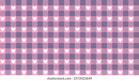 Heart pattern seamless vector. Valentine's Day gift wrapping paper design with classic retro check plaid pattern.