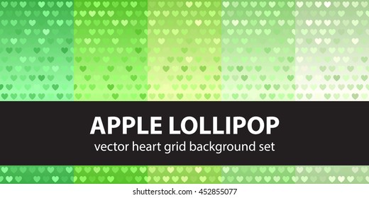 Heart pattern set "Apple Lollipop". Vector seamless backgrounds